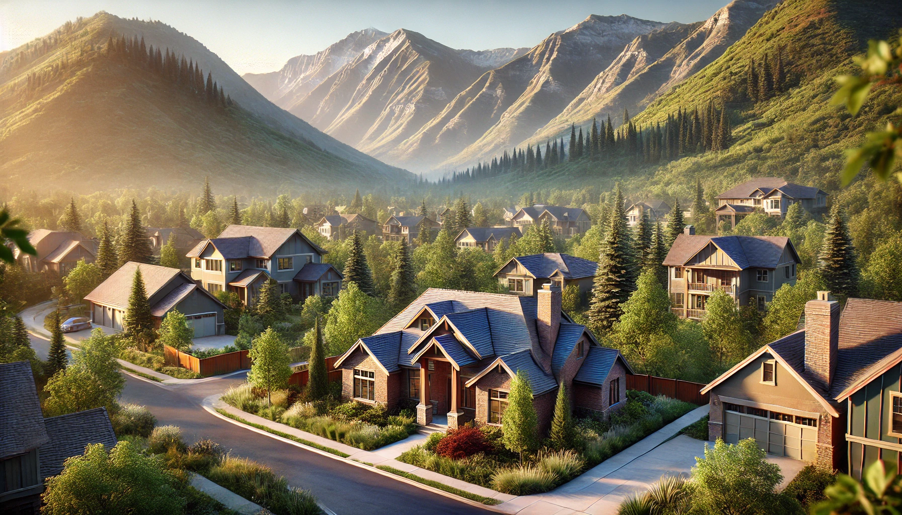 a serene neighborhood nestled in a scenic canyon, capturing the natural beauty of Emigration Canyon in Utah