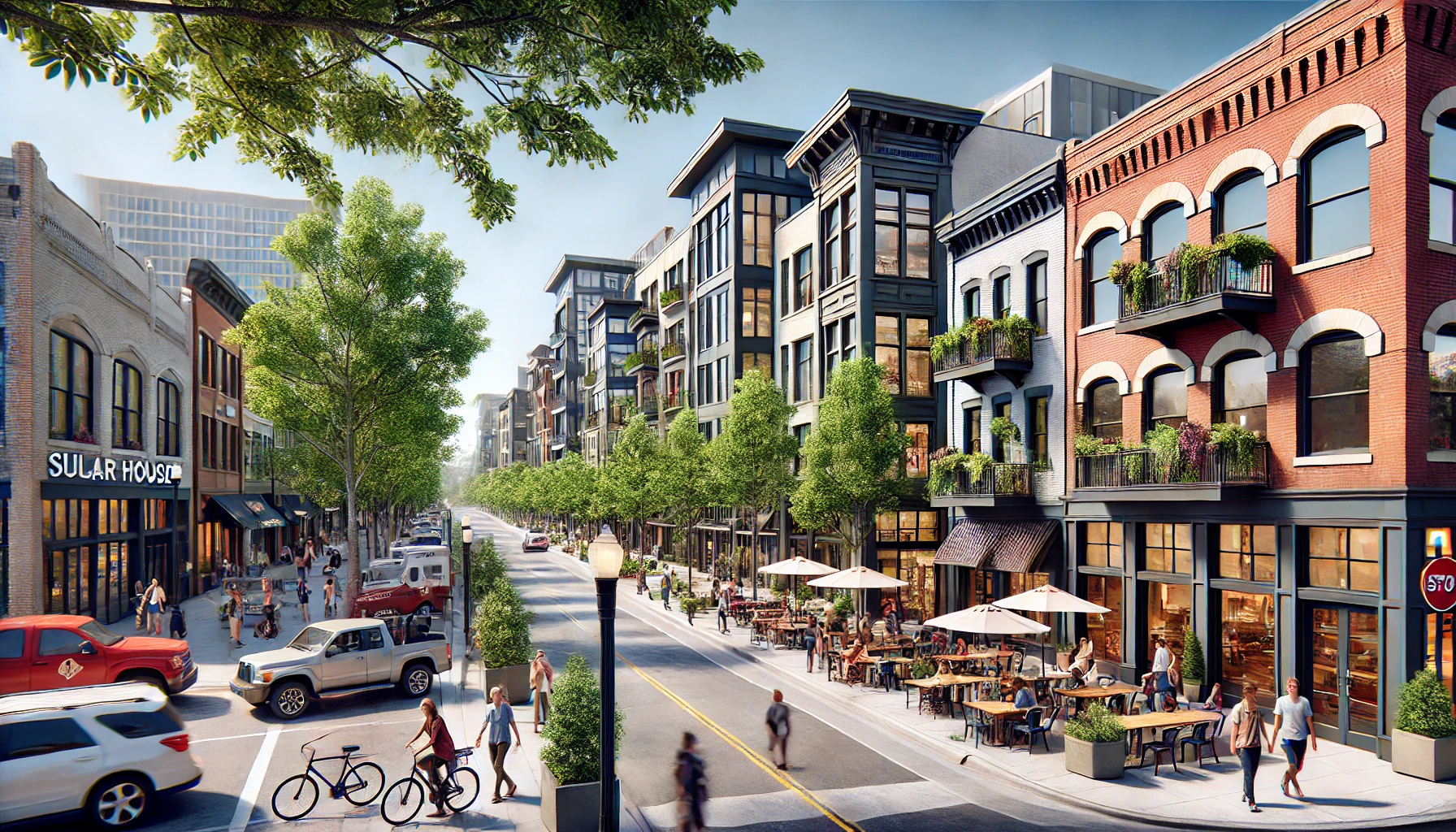 a vibrant urban neighborhood in Salt Lake City, specifically Sugar House, Utah.